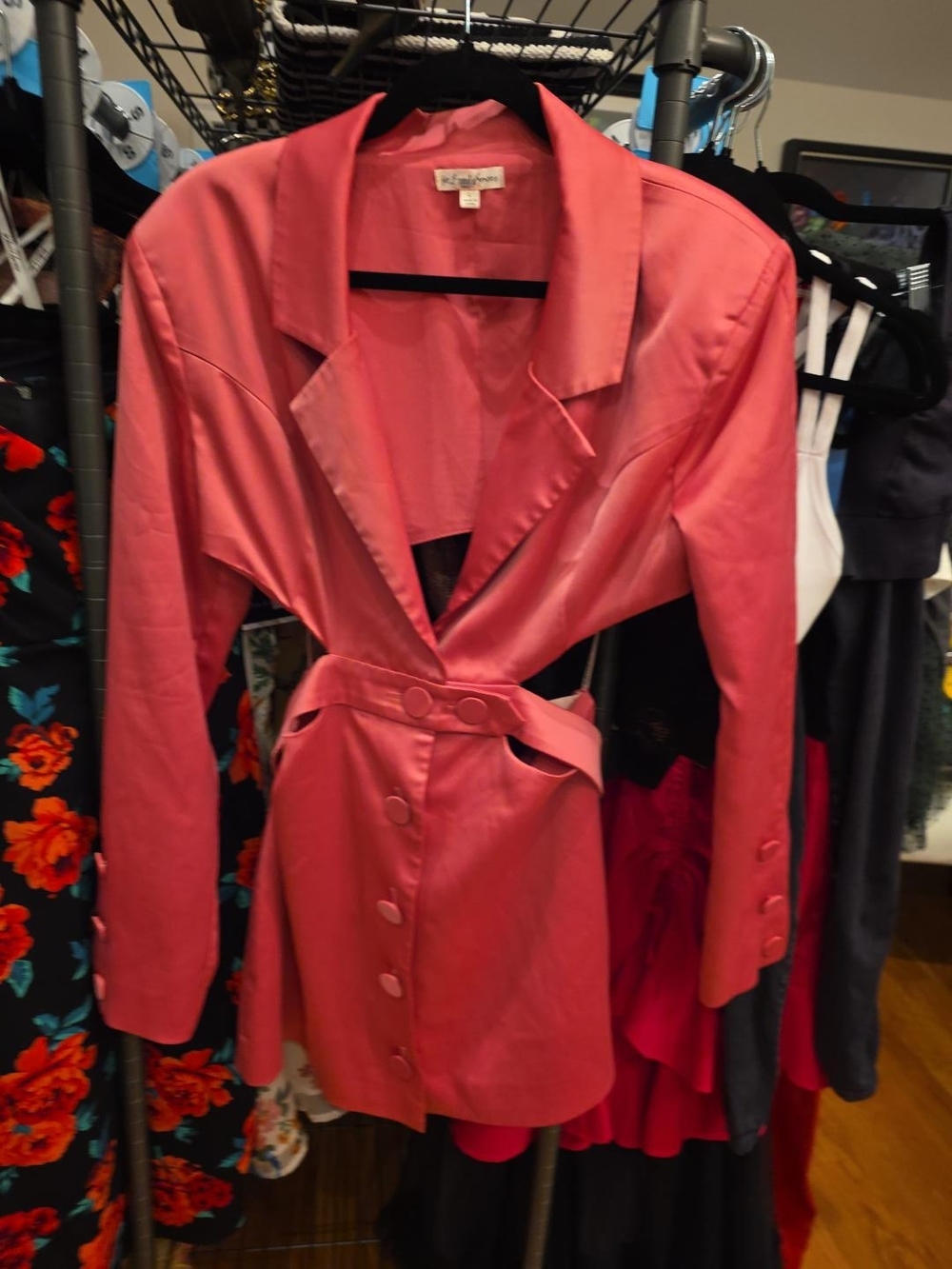 For Love And Lemons Coral Pink Belted Blazer Dress